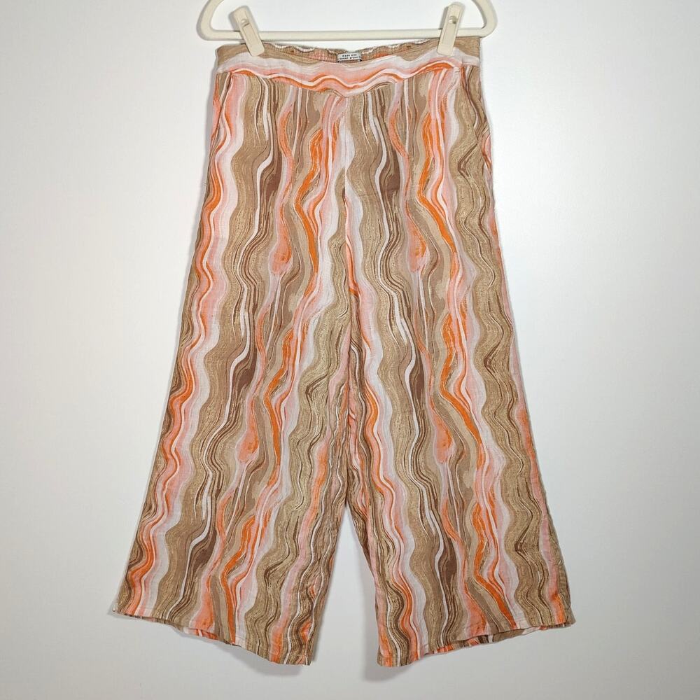 Rachel Zoe Linen Wide Leg Pants Coral Tan European Flax L Resort Boho